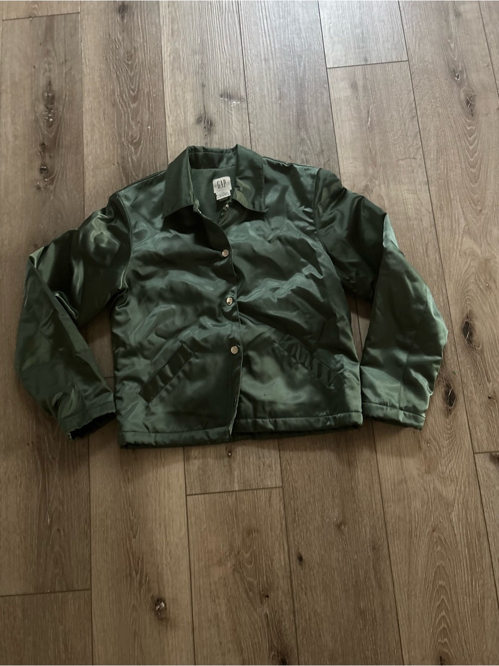 vintage GAP satin coach jacket in dark olive green  size small